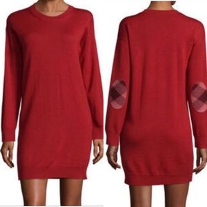 Burberry 100% Merino Wool Elbow Patch Red Sweater Dress Size Large